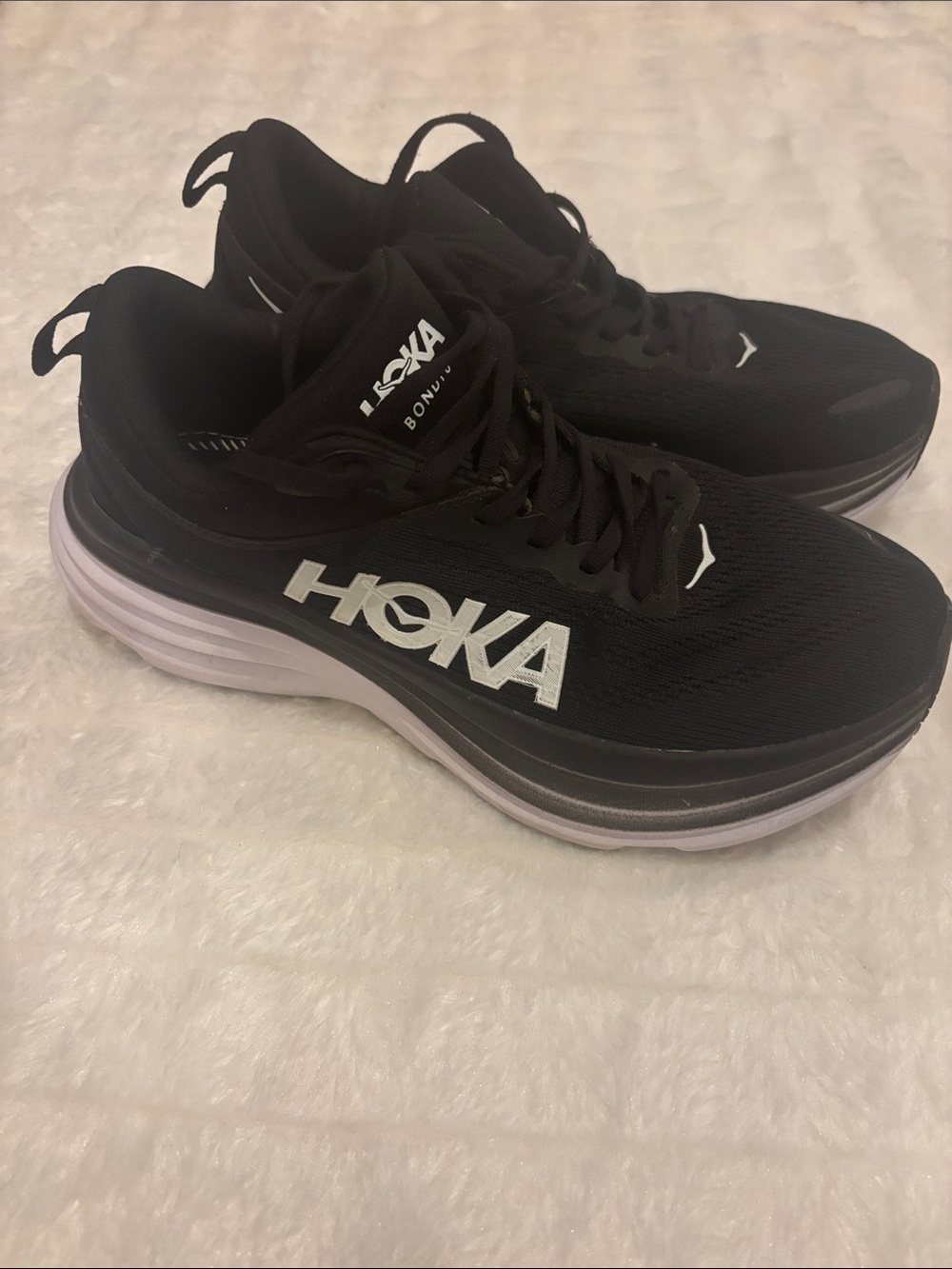 Hoka Men's Black and White Bondi Running Shoes